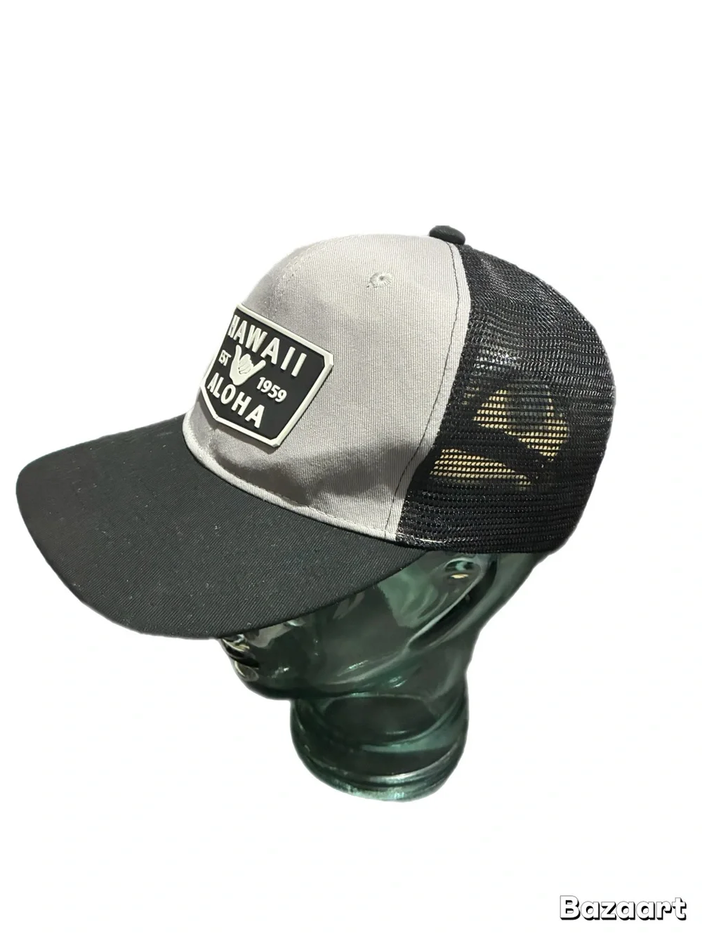Hawaii Aloha Patch Trucker Hat Cap Shaka Hand Sign Black/Gray One Size Mesh Back